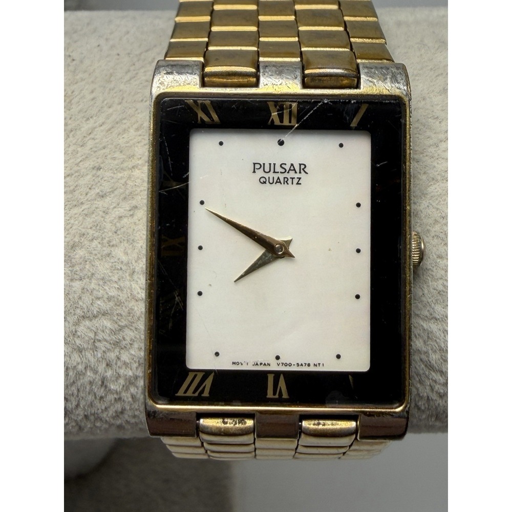 Pulsar V700-5A40 New Battery Mens‎ Tank MOP Watch 23MM 7"